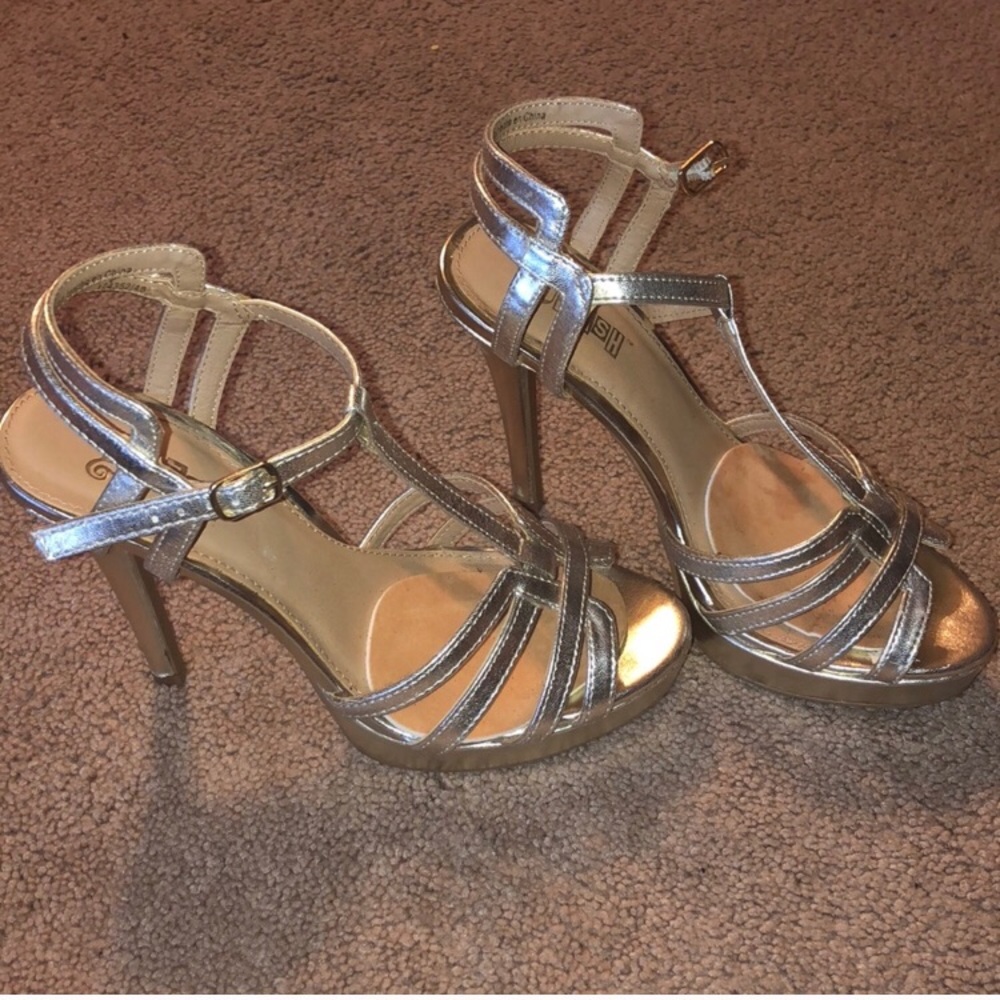 Gold metallic high heels